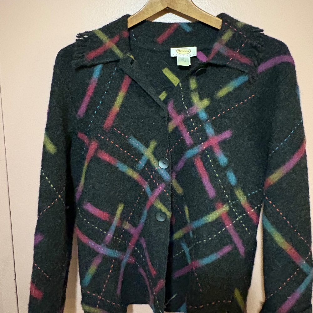 Grey Wool / Abstract colorful Plaid Blazer